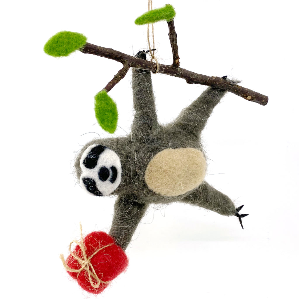 Sloth Ornament Wool Christmas Tree Decoration - Sloth Hanging from Branch