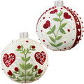 Heart Flowers Blown Glass Ornaments – Set of 2 European Mouth-Blown Folk Art Ball Holiday Christmas Tree Decoration, Red and White