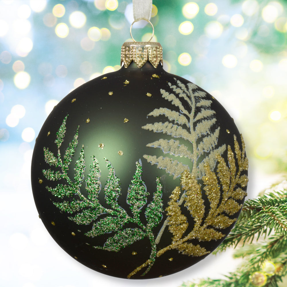 Green Blown Glass Fern Ornament - European Mouth-Blown Glass Ball