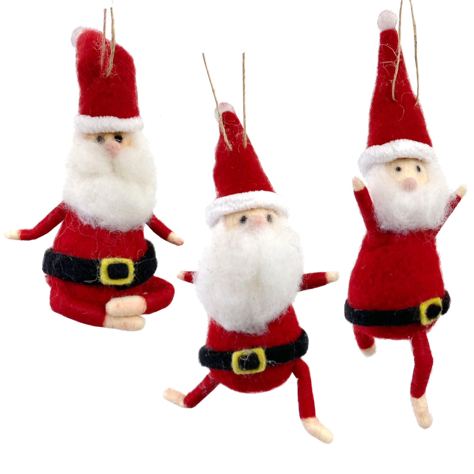 Yoga Christmas Ornaments - Set of 3 Wool Yogi Santas in Yoga Poses
