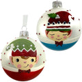 Elves Blown Glass Ornaments – Set of 2 European Mouth-Blown Bauble Ball Holiday Christmas Tree Decoration, Blue and Red Elf