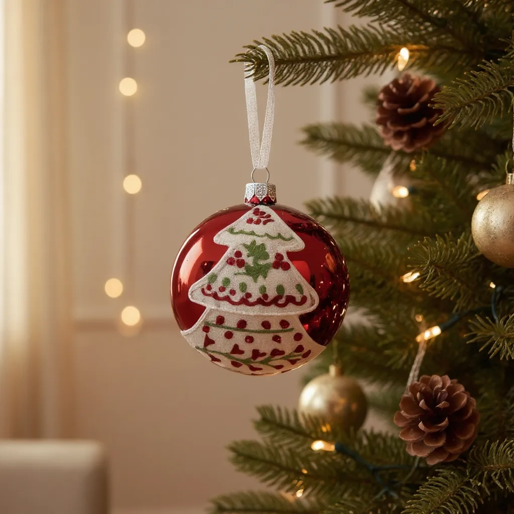 Folk Art Blown Glass Ornaments – Set of 2 European Bauble Ball Holiday Christmas Tree Decoration, Red and White