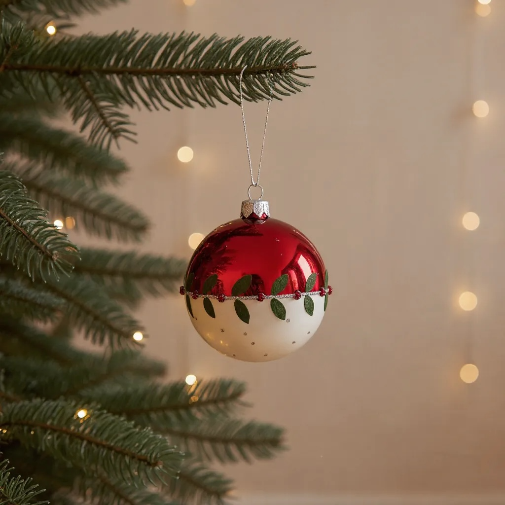Holly Leaves with Berries Blown Glass Ornament - European Mouth-Blown Ball Holiday Christmas Tree Decoration, Red and White