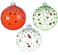 Transparent Glitter Dots Blown Glass Ornaments - Set of 3 Red, Green, and Clear