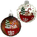 Hot Chocolate Glass Ornaments – Set of 2 European Mouth-Blown Bauble Ball Holiday Christmas Tree Decoration, Brown and White