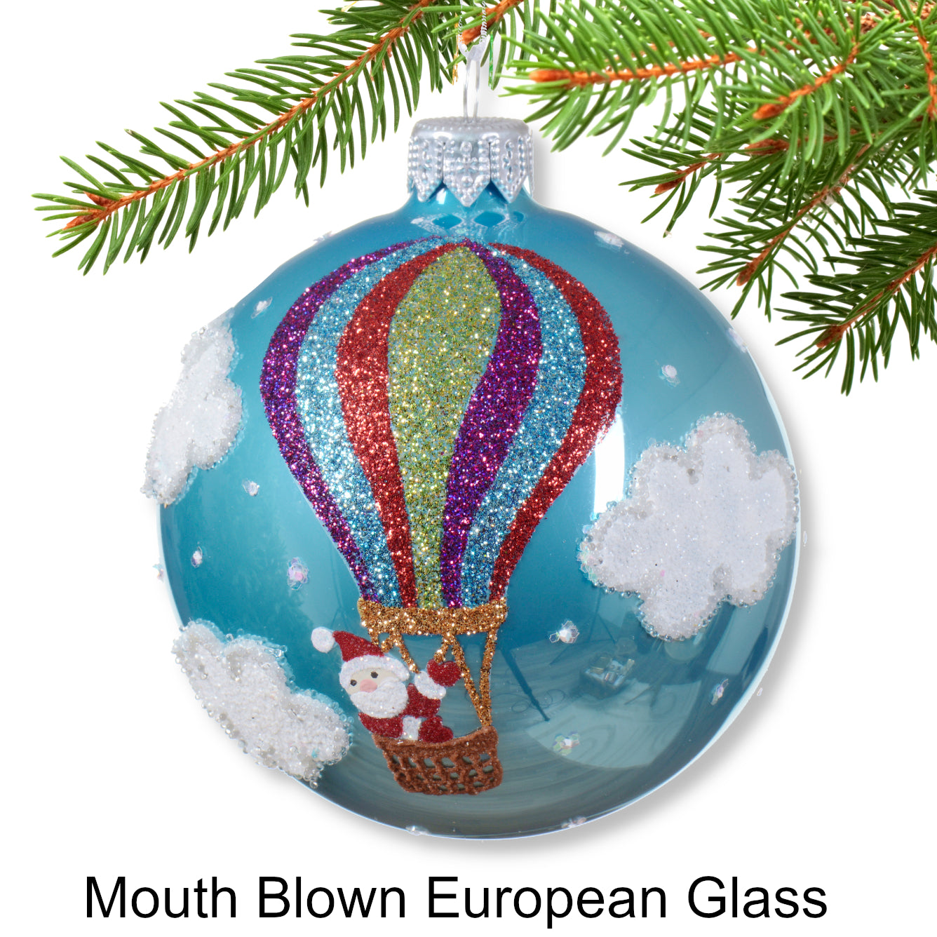 Hot Air Balloon Blown Glass Ornaments - European Mouth-Blown Glass Balls, Set of 3 Blue, Red, Purple