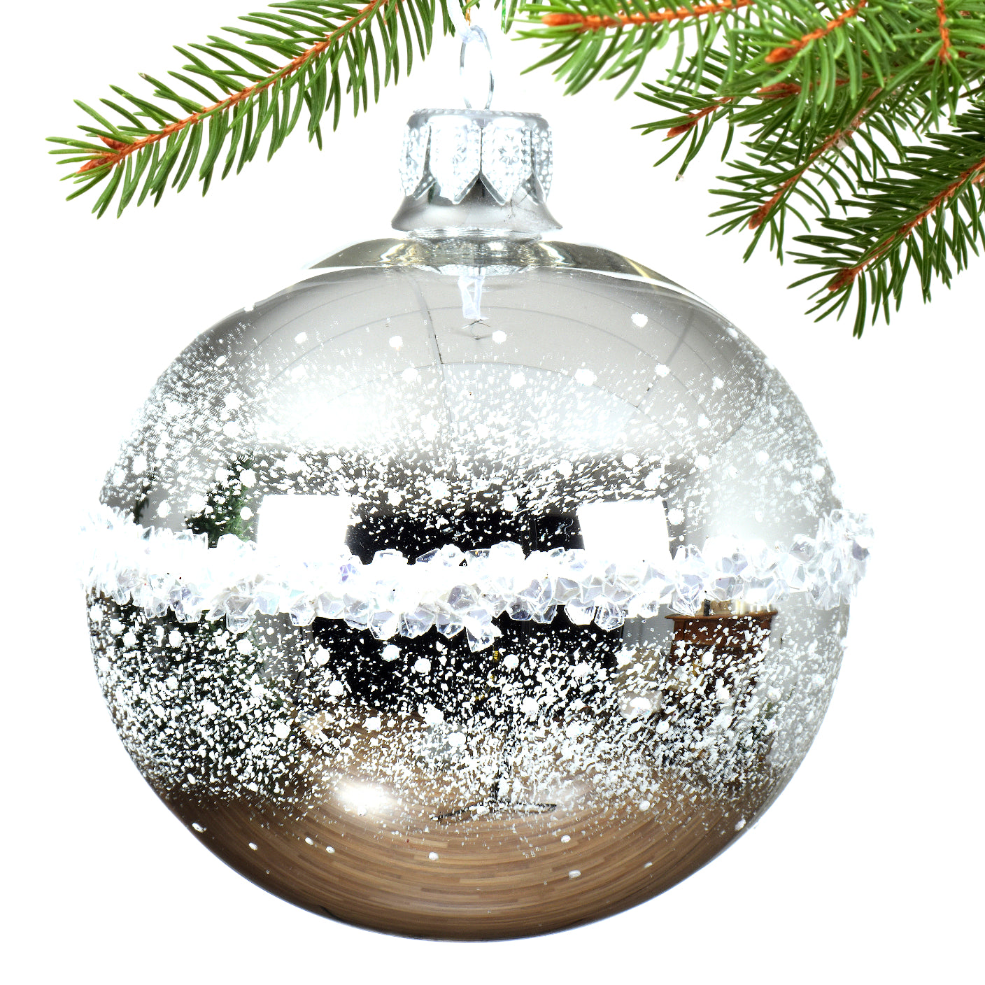 Coastal Snow on The Beach Blown Glass Ornaments - Set of 3 Blue, Green, and Silver Glass Balls