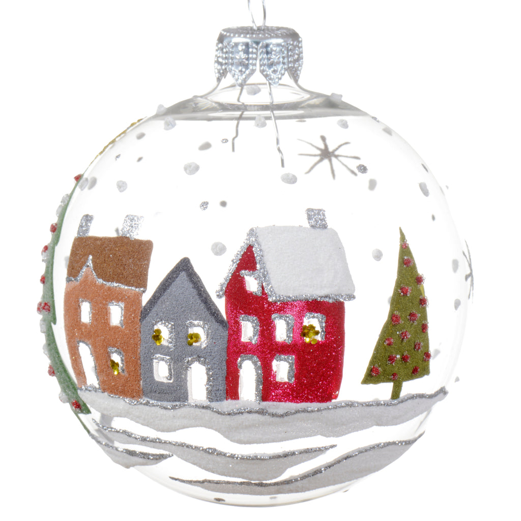 City Houses Blown Glass Ornament - European Mouth-Blown Clear Glass Ball