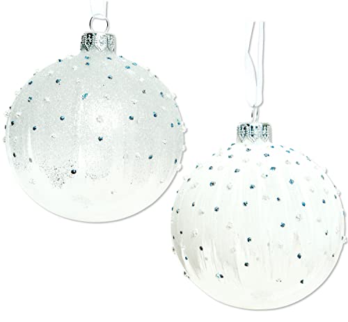 Blue and White Blown Glass Ornaments - Set of 2 Clear and White Glass Balls
