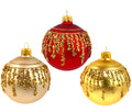 Red and Gold Blown Glass Ornaments - Set of 3 Sparkling Glass Decorations