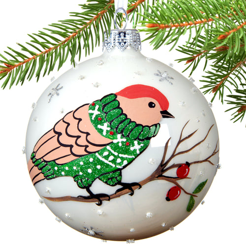 Bird Blown Glass Ornament Christmas Tree Decoration, White