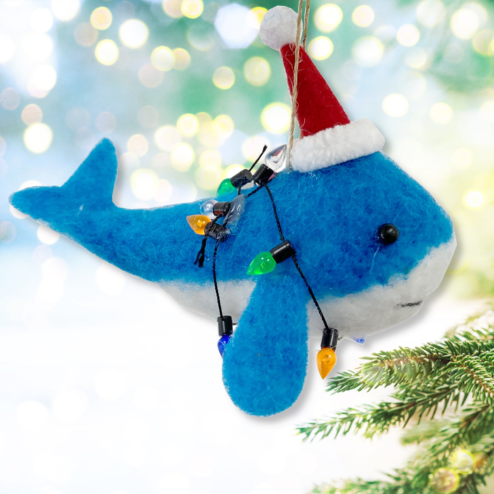 Blue Whale Wool Ornament for Holiday Christmas Tree - Coastal Christmas Tree Decor