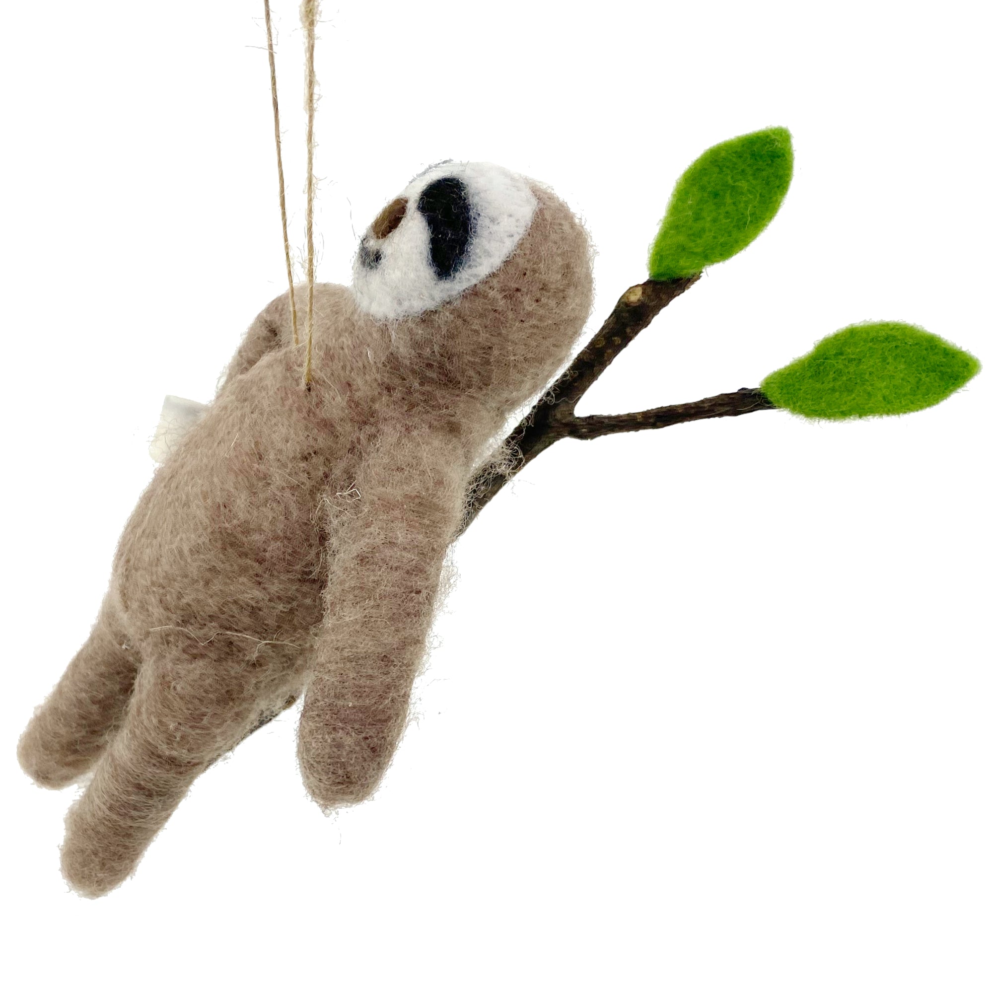 Coffee Sloth Ornament Wool Christmas Tree Decoration - Relaxing Sloth Laying on Branch