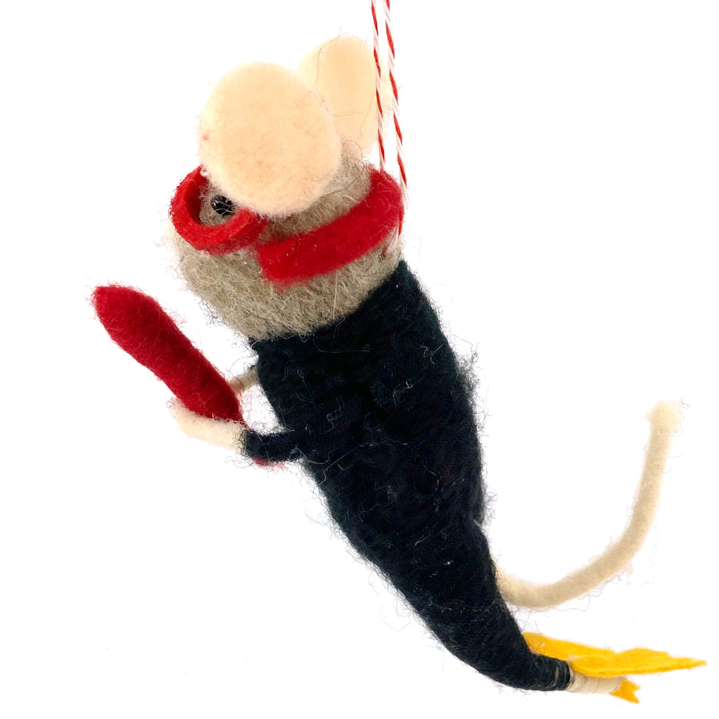Scuba Mouse Christmas Tree Ornament - Wool Mouse Diver Holiday Decoration