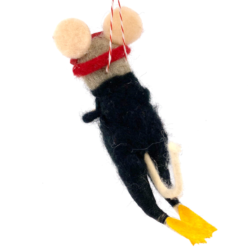 Scuba Mouse Christmas Tree Ornament - Wool Mouse Diver Holiday Decoration