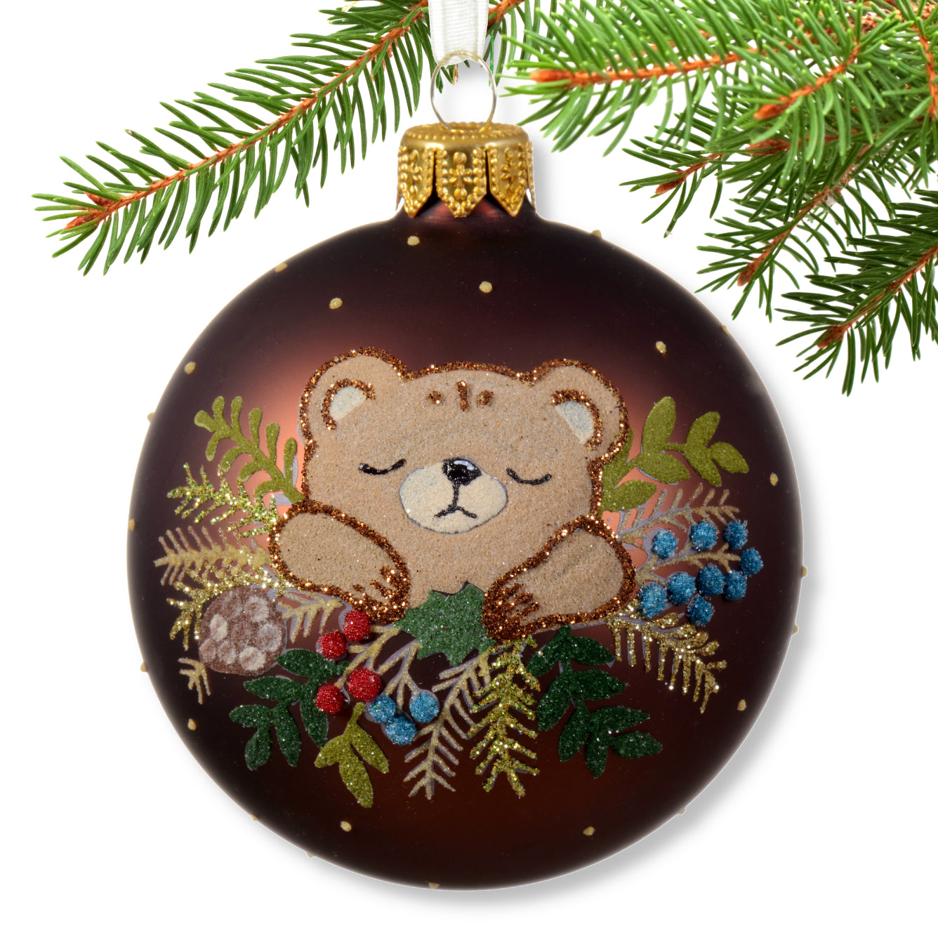 Baby Bear Blown Glass Ornament - European Mouth-Blown Glass Ball