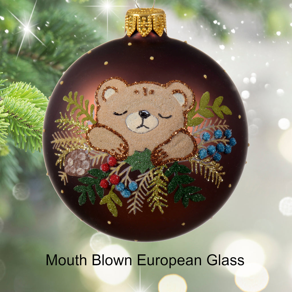Baby Bear Blown Glass Ornament - European Mouth-Blown Glass Ball