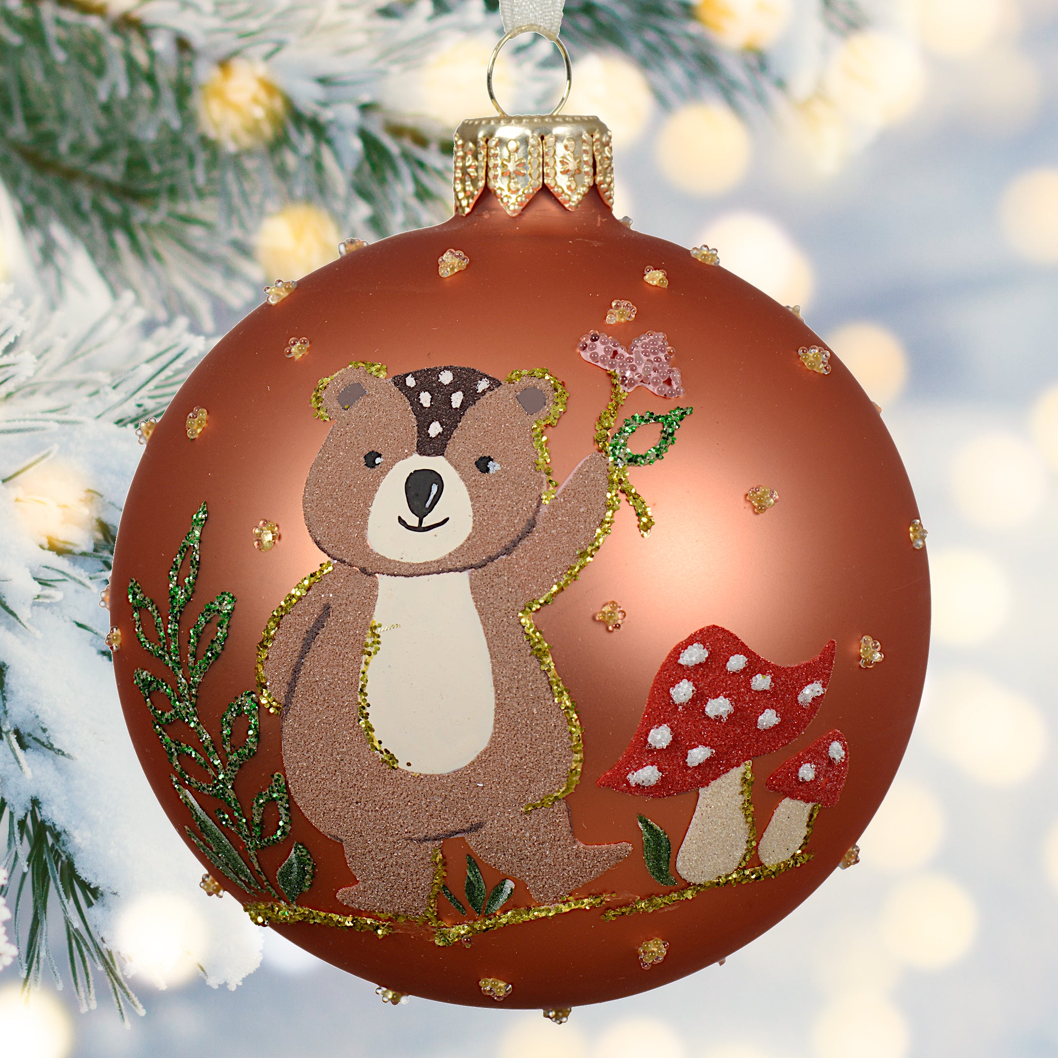 Baby Animals Blown Glass Ornaments – European Mouth-Blown Hand Painted Glass Balls Set of 6 - Deer, Squirrel, Bear, Chipmunk, Owl, and Fox